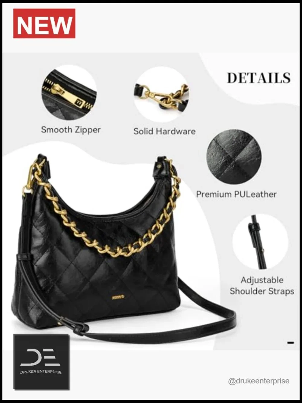 Faux Leather Vintage Hobo Crossbody Sling Bag with Gold Hardware